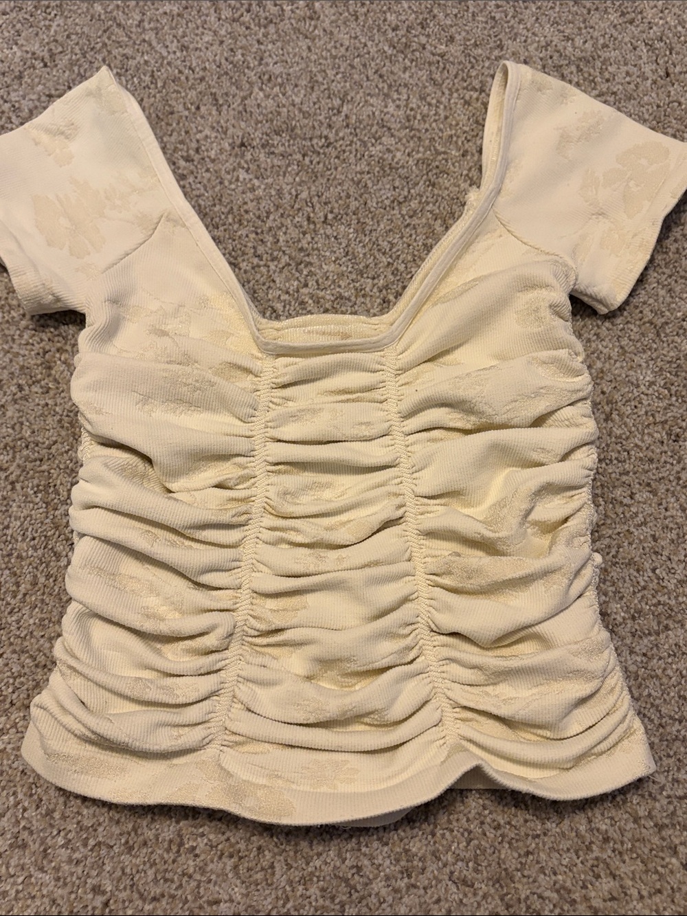 Free People Cream Ruched Square-Neck Crop Top